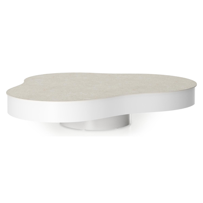 Lomano loungetafel in wit aluminium en volkeramiek Shilin - L 131 x B 108 x H 8 cm