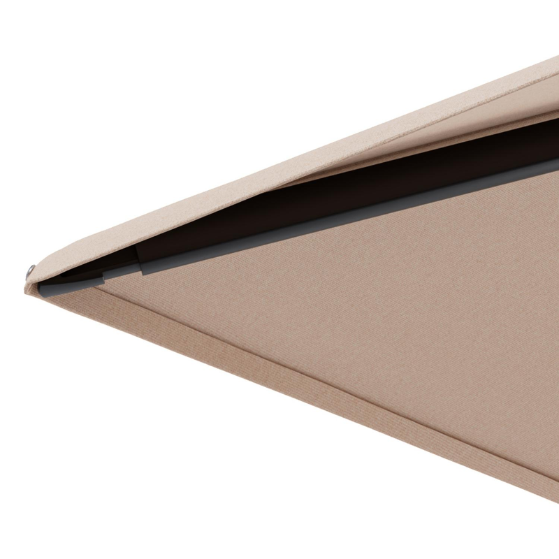 Minore zweefparasol met tiltfunctie in zwart aluminium en Natte Linen Chalk All Weather Sunbrella® Luxe parasoldoek - L1 280 x L2: 370 cm met parasolvoet Minore 260 kg met wielen