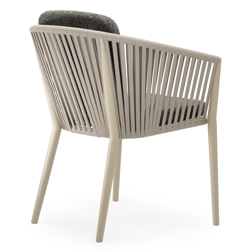 Chaise de jardin Orso en aluminium beige et corde plate tissée verticalement beige avec coussin en All Weather Cosytica Marbella Tunder