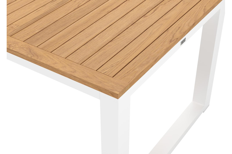 Livo rechthoekige tuinset in wit aluminium en teak natural finish met 8 Matera tuinstoelen
