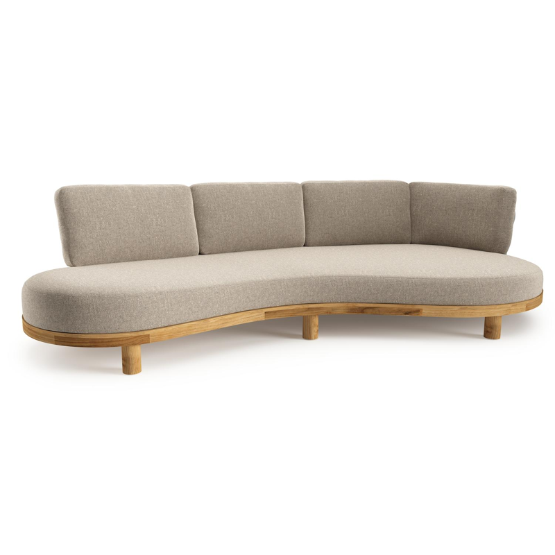 Canapé de jardin Donato en teck et coussins en all weather sunbrella® luxe chartres pewter