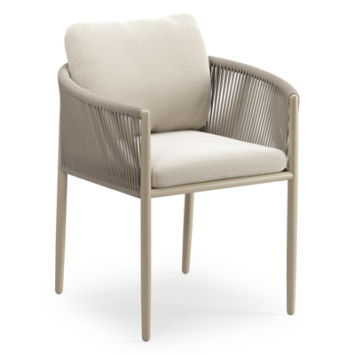 Chaise de jardin Organo en aluminium noir et corde luxe plate tissée verticalement beige avec coussin en All Weather Sunbrella® Luxe Lopi Marble