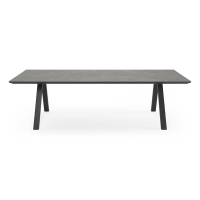 Puglia tuinset in zwart aluminium en grijs volkeramiek tafelblad met 8 stapelbare Bareto tuinstoelen