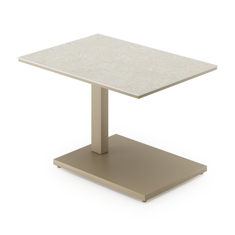 Table d'appoint pop-up Cirello rectangulaire en aluminium beige et céramique pleine Shilin - Lg. 69.5 x Lrg. 50 x Haut. 66 cm