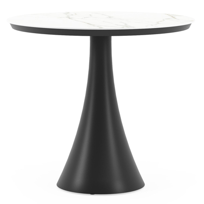 Table de jardin Fano ronde en aluminium noir et céramique pleine Calacatta - Diam. 85 x Haut. 75 cm