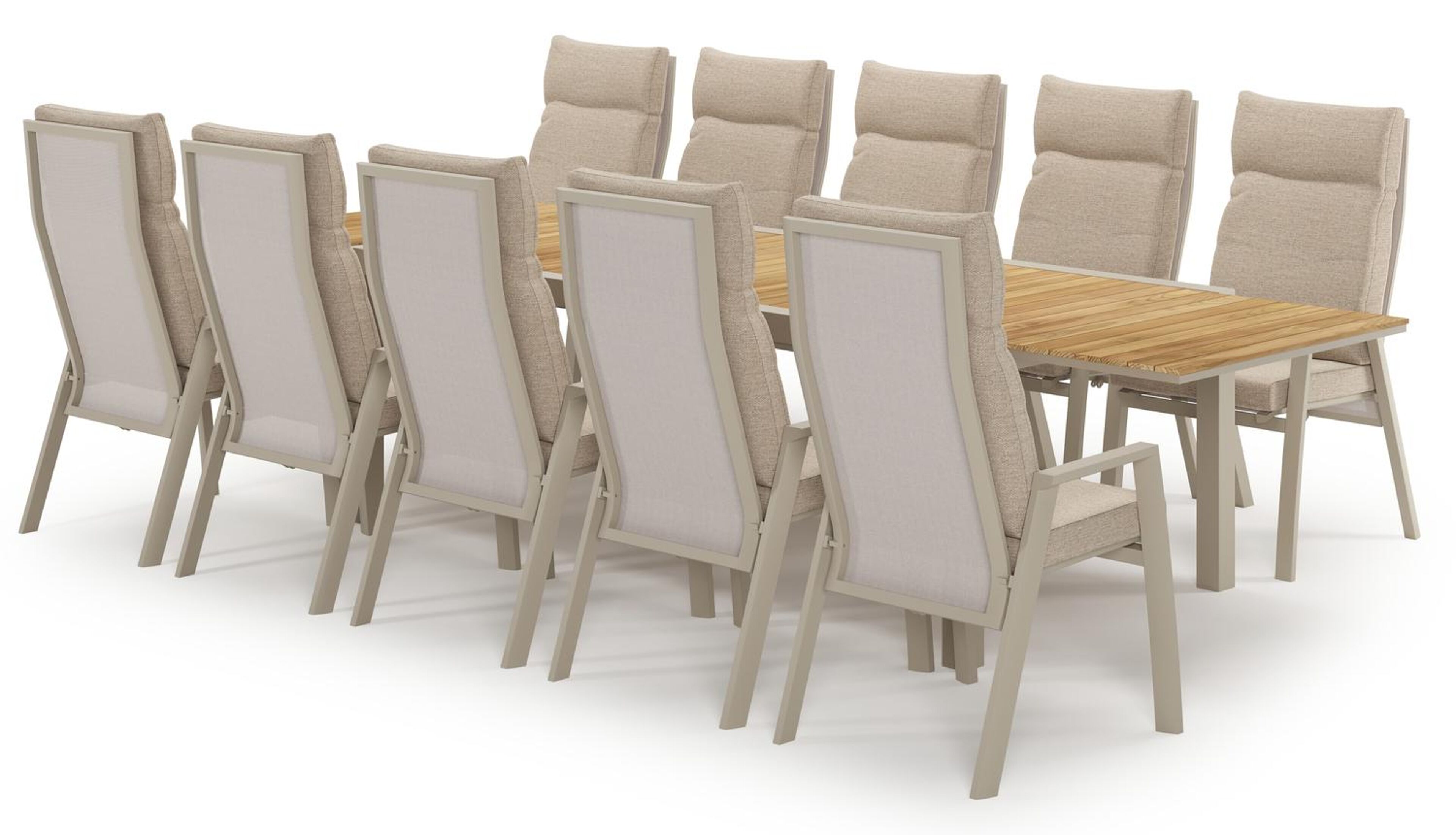 Calobra uitschuifbare tuinset in zwart aluminium en teak met 10 Leon tuinstoelen