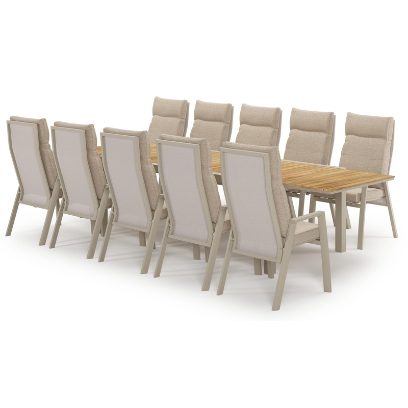 Calobra uitschuifbare tuinset in zwart aluminium en teak met 10 Leon tuinstoelen