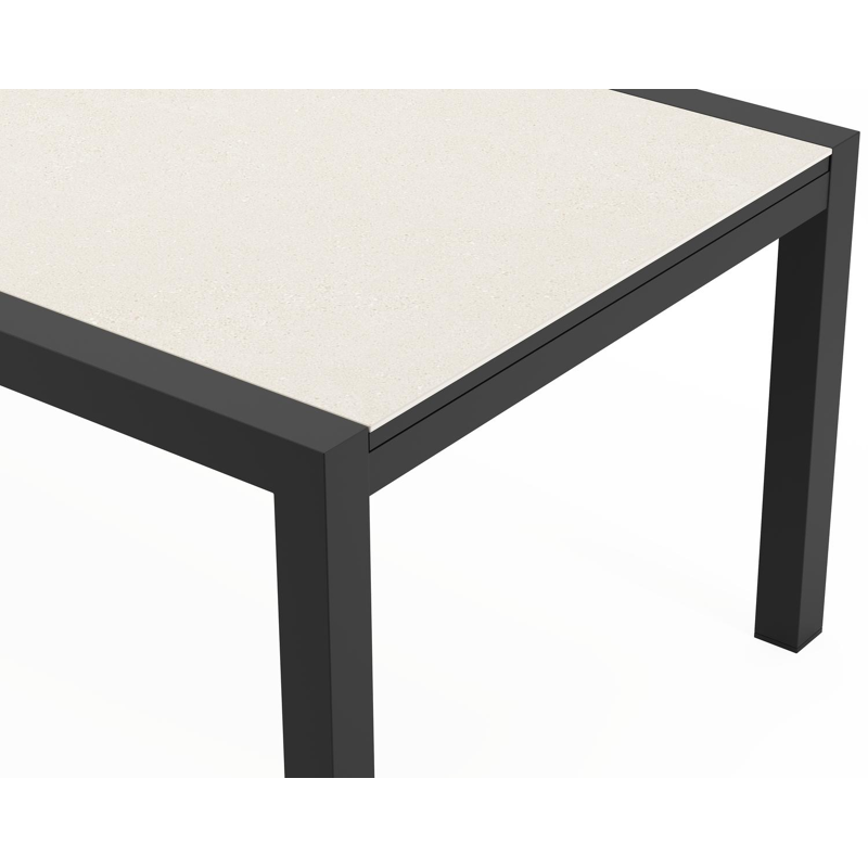 Calobra tuintafel rechthoekig in zwart aluminium en sintered stone crema minerale - L 220 - 330 x B 107 x H 73 cm