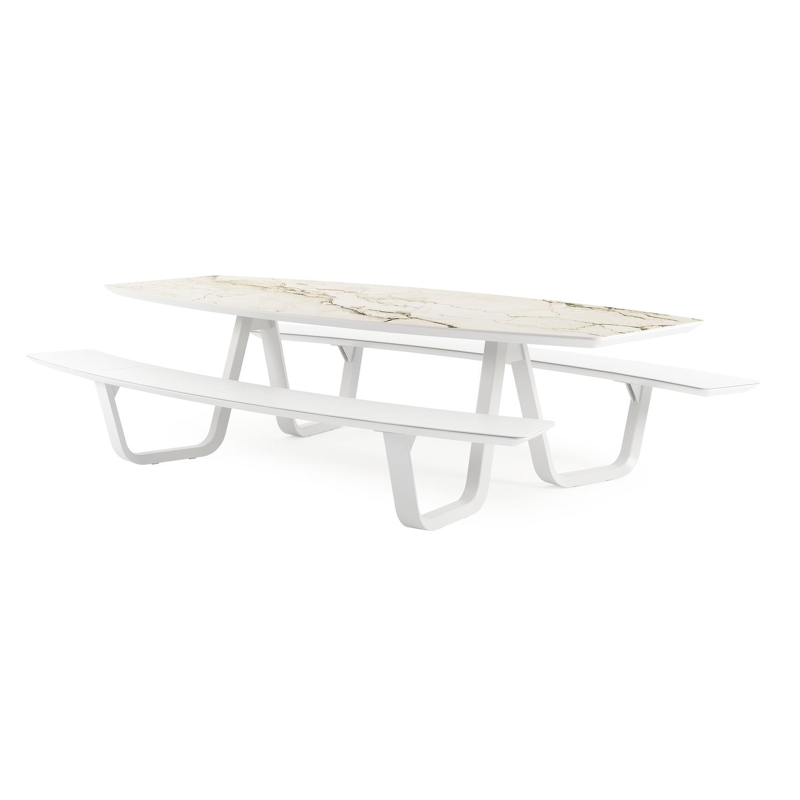 Forno picknicktafel bootvorm in wit aluminium en volkeramiek colorado dunes tafelblad - L 280 x B 192 x H 72 cm