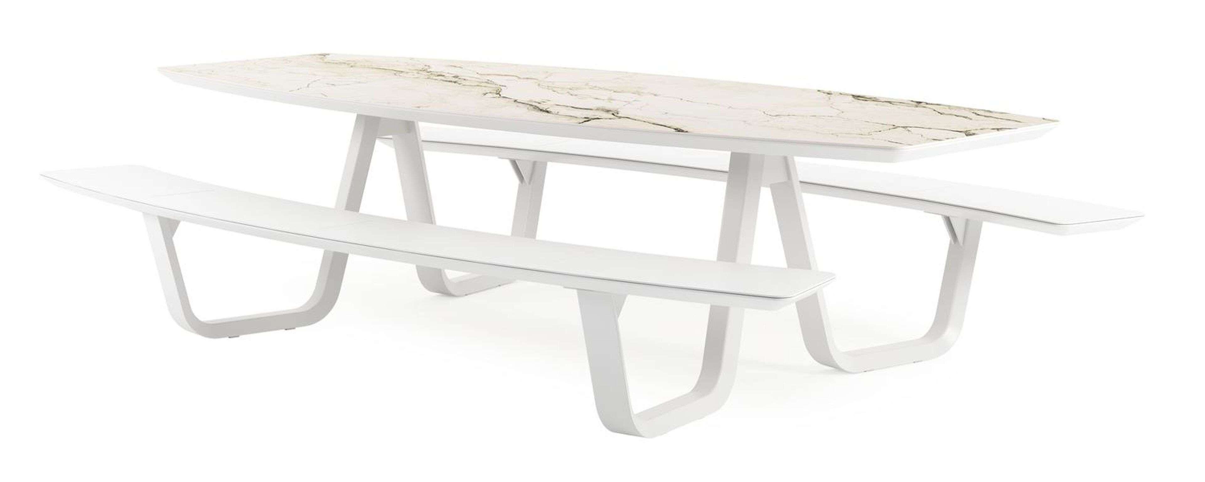 Table de pique-nique Forno forme de bateau en aluminium blanc et céramique pleine - Lg.ong. 280 x - Lg. 280 x Lrg. 192 x Haut. 72 cm