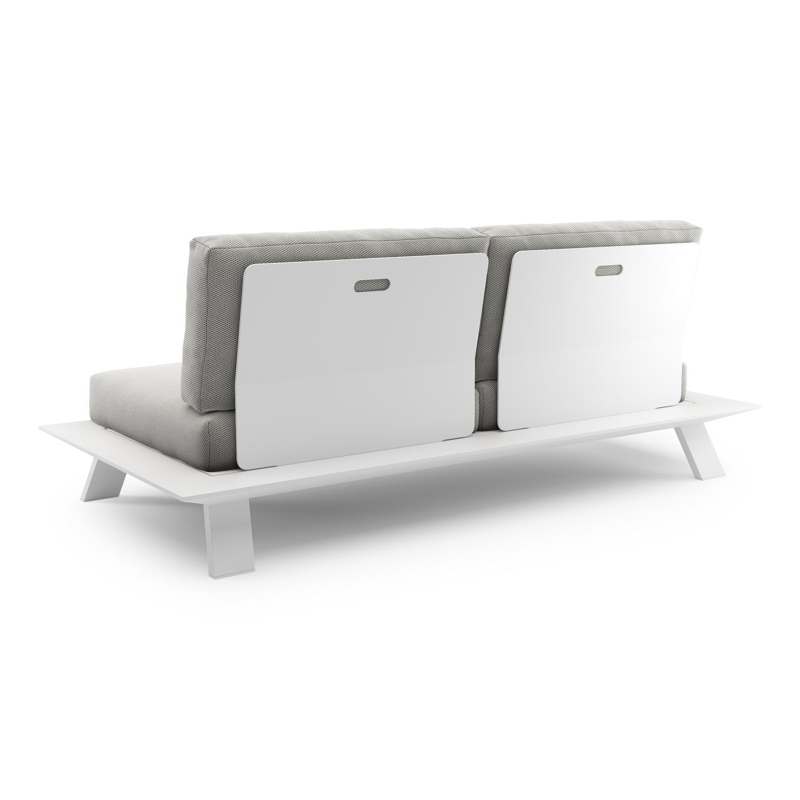 Canapé de jardin Cesano en aluminium blanc et coussin en all weather Sunbrella® luxe lopi ash