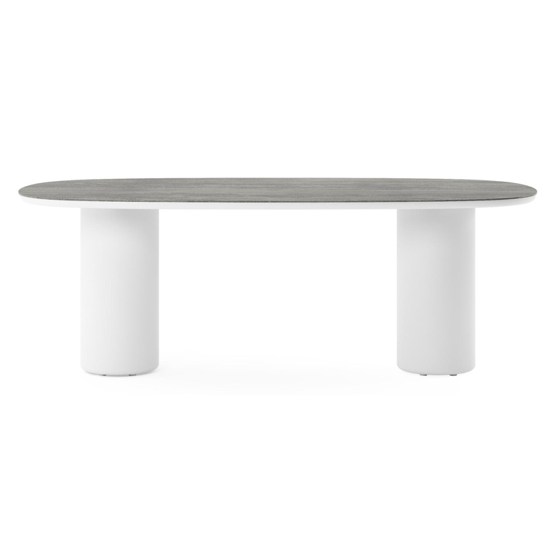 Amico tuintafel bombo in wit aluminium en volkeramiek Aspen Grey - L 210 x B 110 x H 73.5 cm