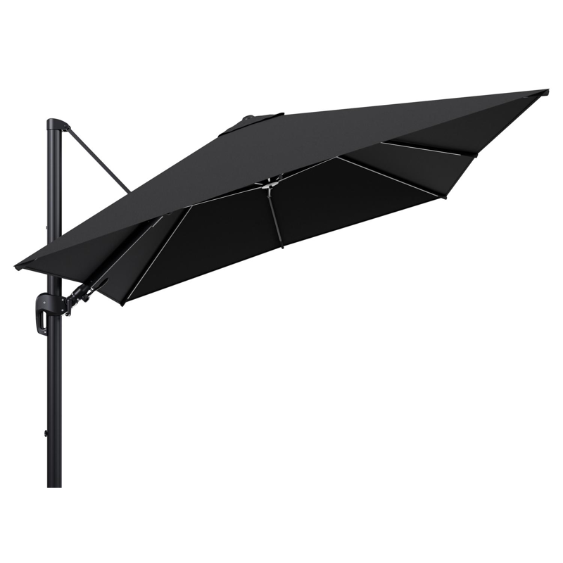 Rufina zweefparasol tiltfunctie in zwart aluminium en parasoldoek in All Weather Sunbrella® Luxe Natte Sooty  - L1 300 x L2 300 cm (zonder voet)