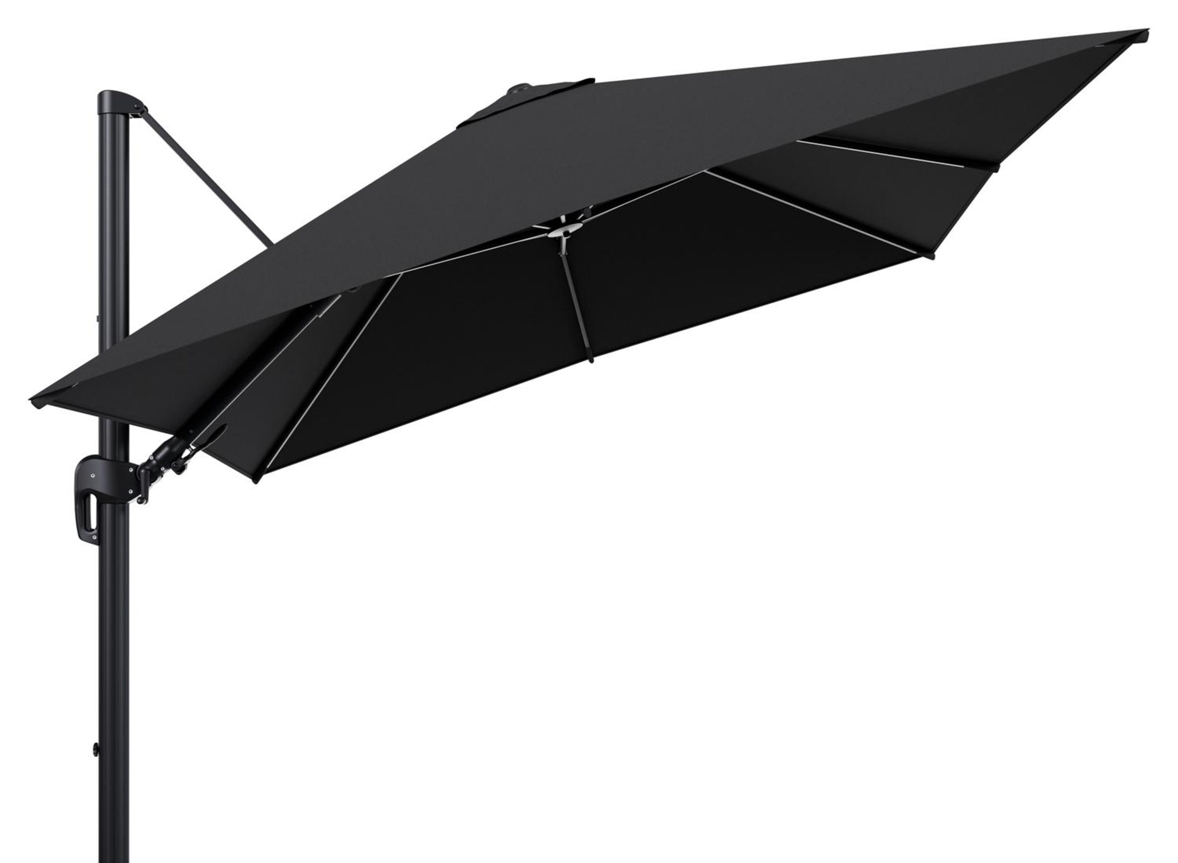 Rufina zweefparasol tiltfunctie in zwart aluminium en parasoldoek in All Weather Sunbrella® Luxe Natte Sooty  - L1 300 x L2 300 cm (zonder voet) (zonder voet)