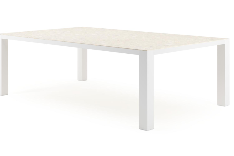 Nano tuintafel rechthoekig in wit aluminium en volkeramiek retrostone - L 240 x B 148 x H 75 cm