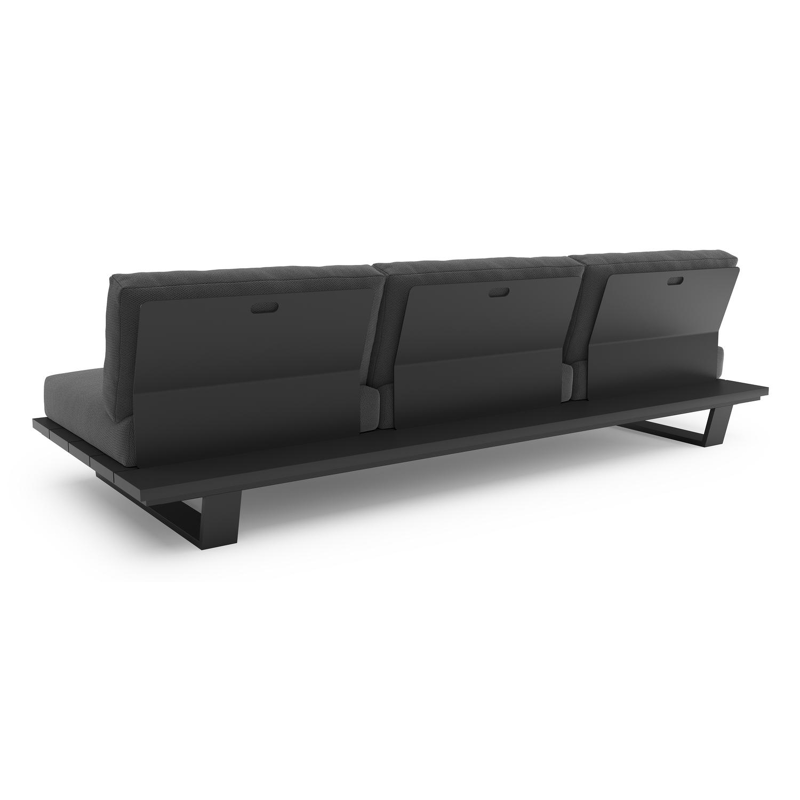 Pagino loungebank in zwart aluminium met lopi shadow all weather sunbrella® luxe kussen