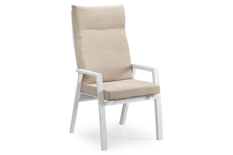 Leon tuinstoel in wit aluminium en beige textilene met kussen in Rustic Weather+ Softtouch