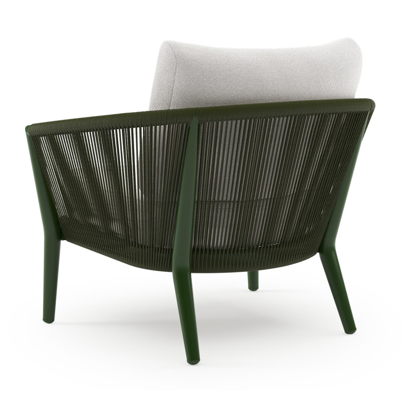 Orso loungestoel in groen aluminium en groen verticaal geweven ronde rope met Soul Optik all weather solica kussen
