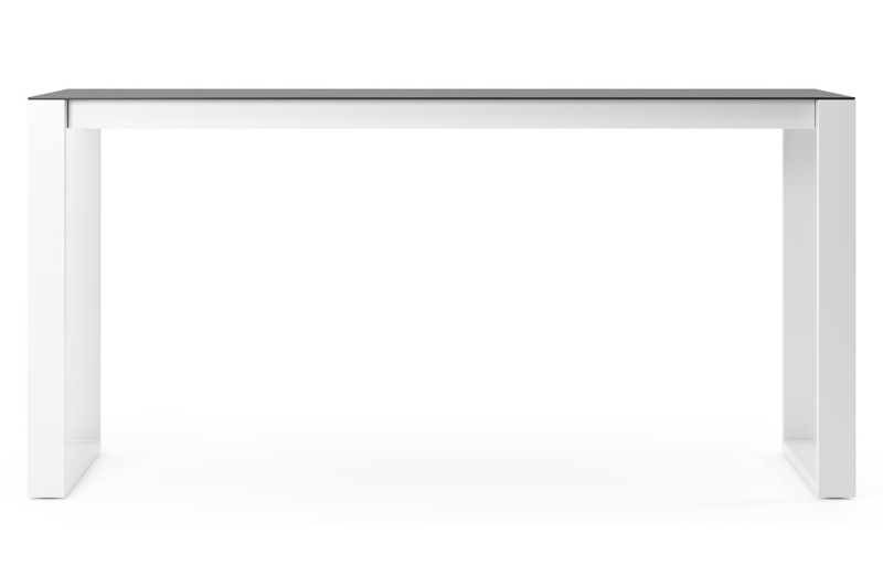 Table de bar Verato en aluminium blanc et céramique pleine Calatorao - Lg. 220 x Lrg. 70 x Haut. 105 cm
