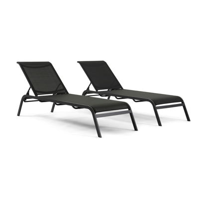 Set van 2 verstelbare Acri ligbedden in zwart aluminium en zwart textileen