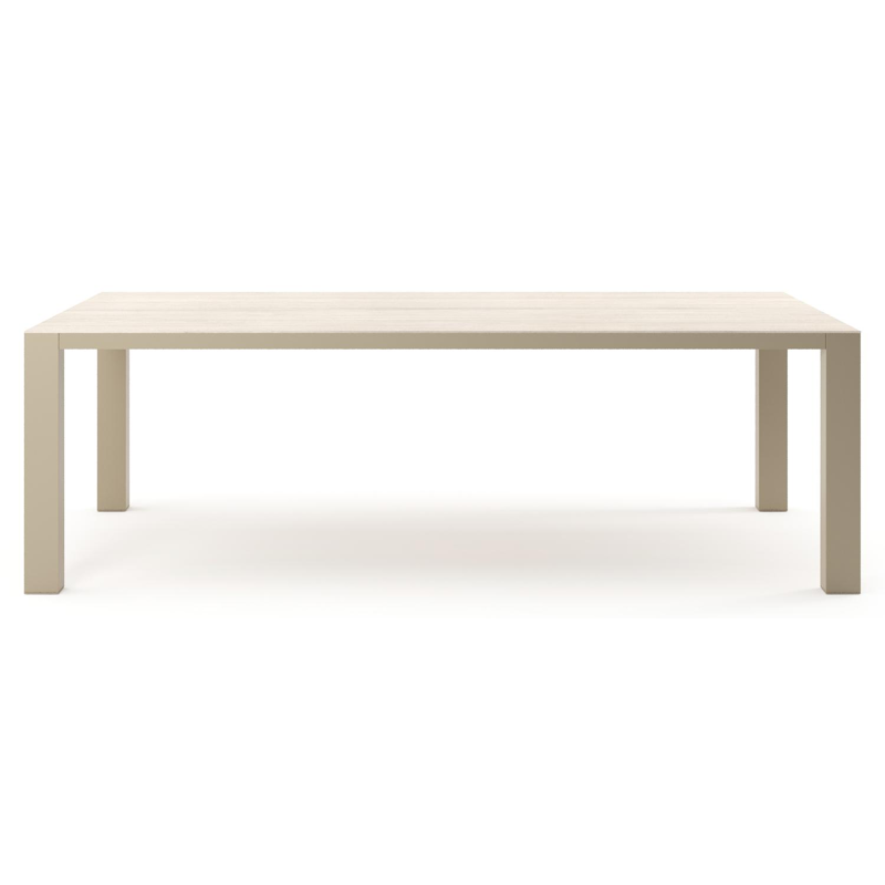 Table de jardin Nano rectangulaire en aluminium beige et céramique pleine Travertino Bianco - Lg. 240 x Lrg. 148 x Haut. 75 cm