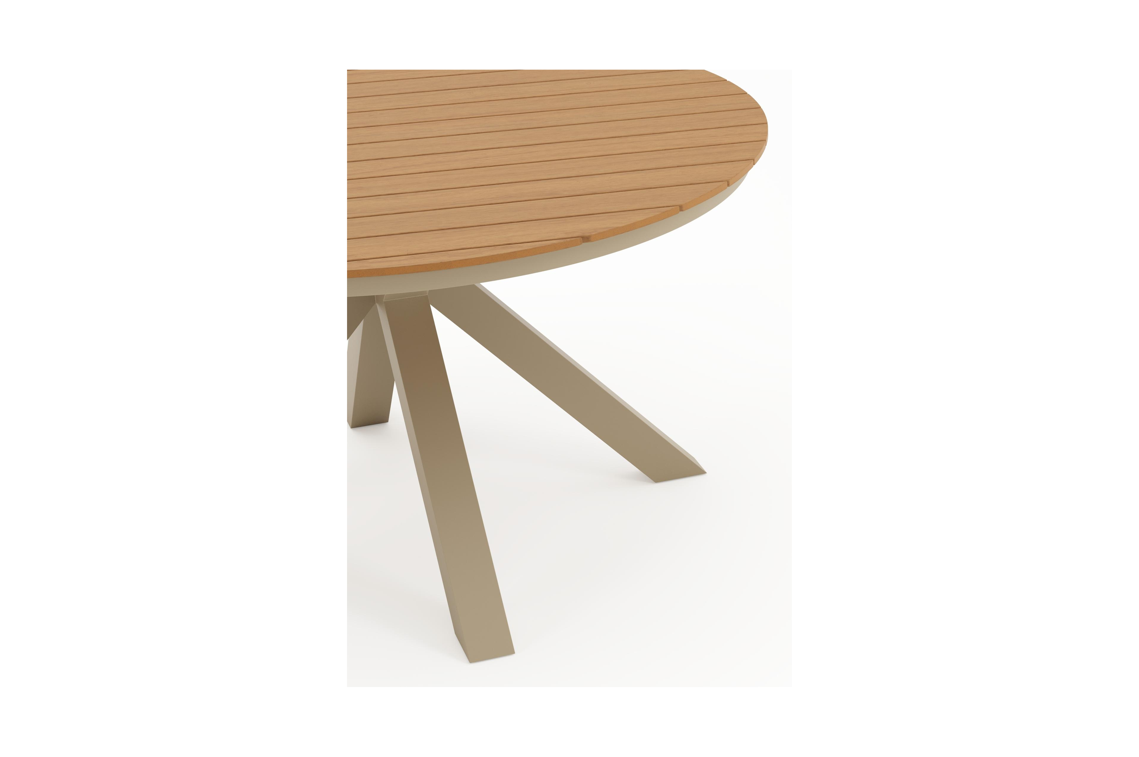 Ensemble de jardin Tora en aluminium beige et polywood avec 4 chaises de jardin empilable Bahia