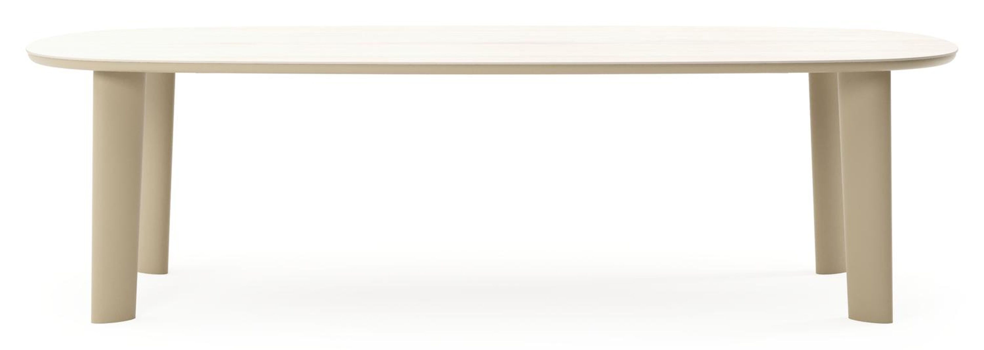 Table de jardin Amico bombo en aluminium beige et céramique pleine Travertino Bianco - Lg. 270 x Lrg. 125 x Haut. 74 cm