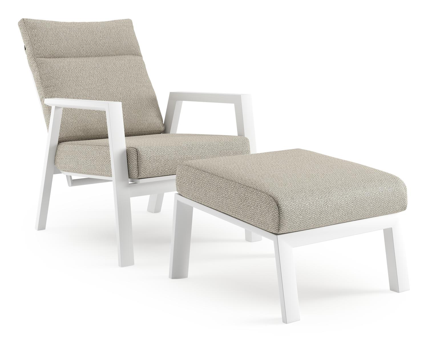 Avila loungestoel in wit aluminium met beige kussen