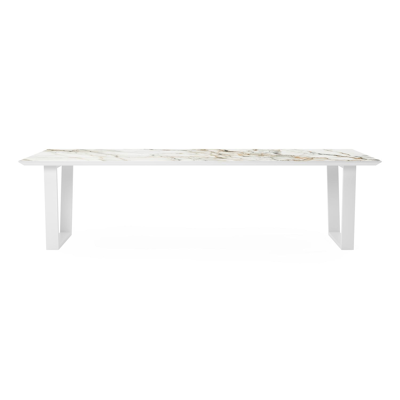 Pagino tuintafel in wit aluminium en volkeramiek calacatta luxe - L 280 x B 110 x H 74,5 cm