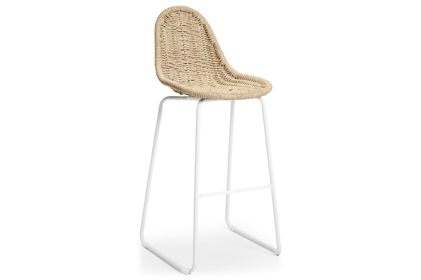 Chaise de bar Pagino in aluminium blanc et résine tressée naturel