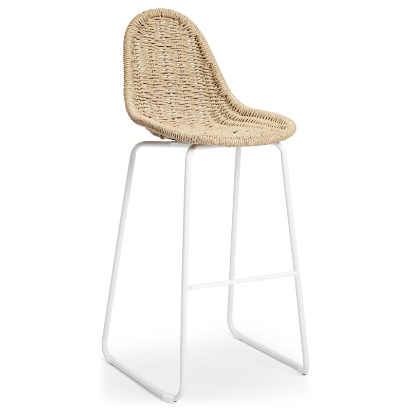 Pagino barstoel in wit aluminium en naturel wicker