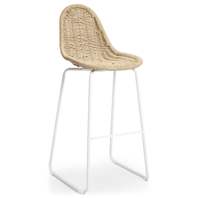 Pagino barstoel in wit aluminium en naturel wicker