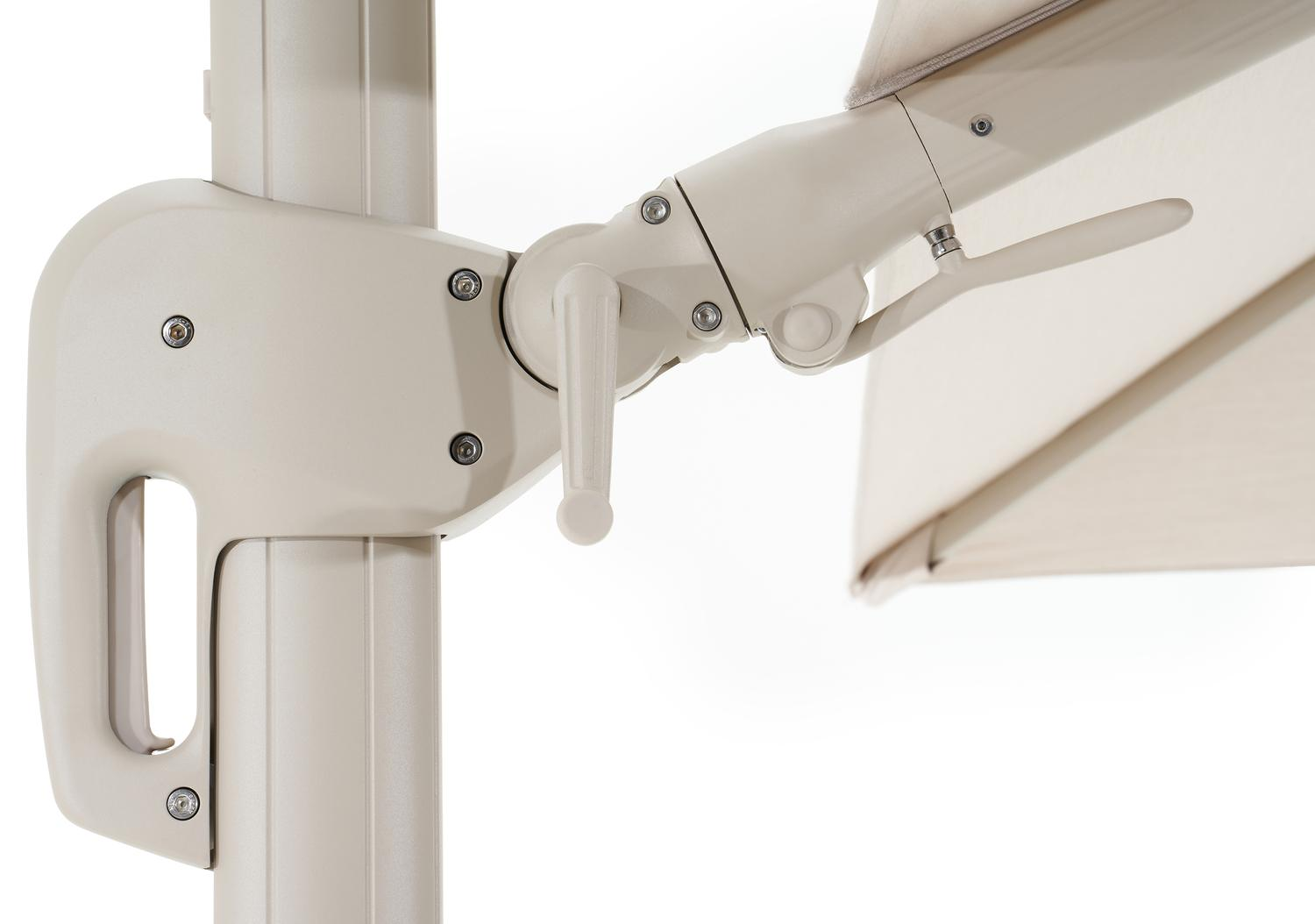 Parasol pedant Rufina avec fonction tilt en aluminium beige avec toile de parasol en all weather sunbrella® premium beige - Lg.1 300 x Lg.2 300 cm (sans pied de parasol)