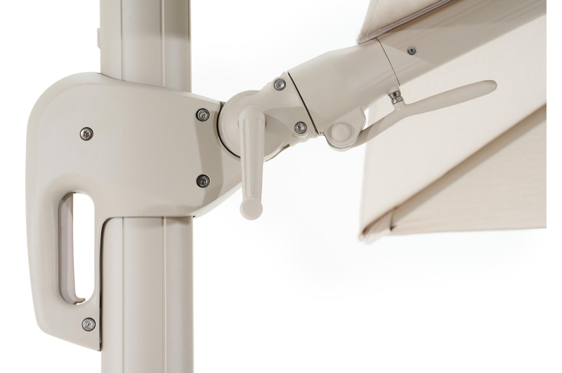 Rufina zweefparasol met tiltfunctie in beige aluminium met beige all weather sunbrella® premium parasoldoek - L1 300 x L2 300 cm (zonder voet)