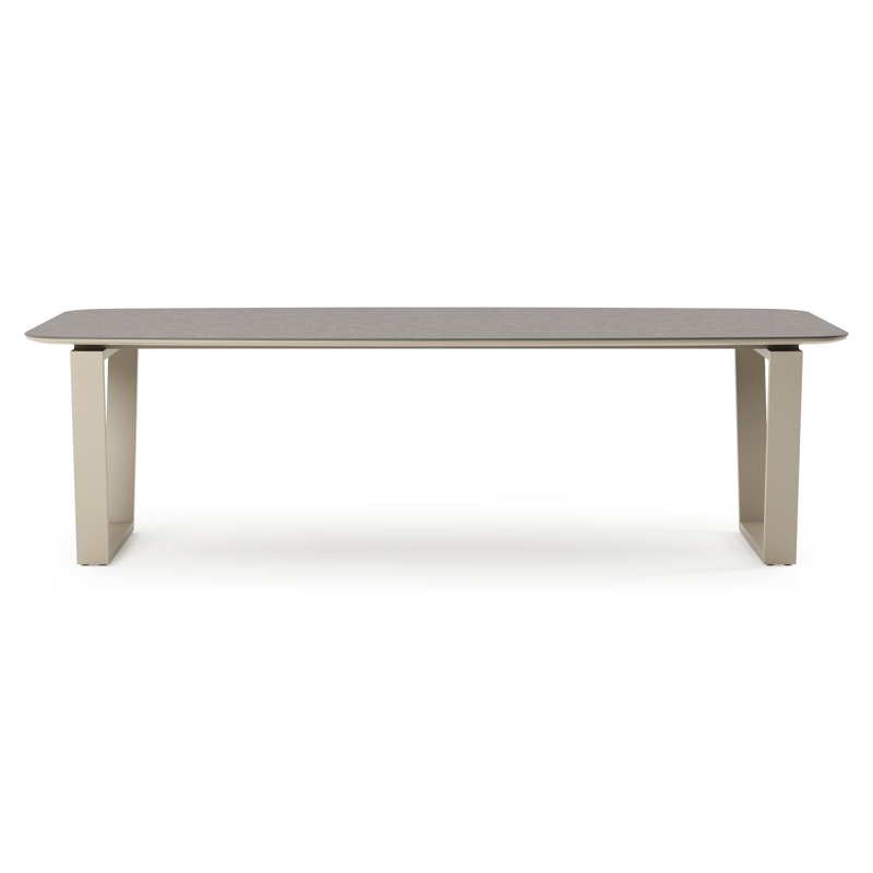 Pagino tuintafel bootvorm in beige aluminium en volkeramiek Wulong - L 255 x B 115 x H 73 cm