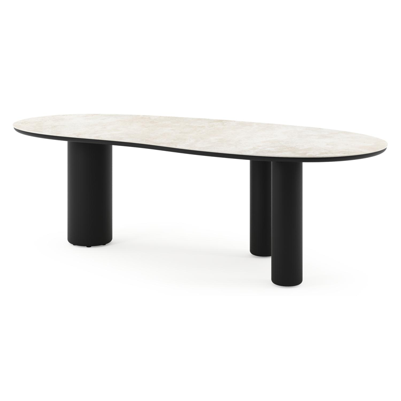 Table de jardin Amico organique en aluminium noir et céramique pleine Rapolano - Lg. 240 x Lrg. 110 x Haut. 73.5 cm
