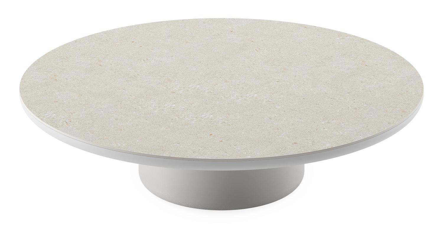 Amico loungetafel rond in wit aluminium en volkeramiek Shilin - Dia. 110 x H 28 cm