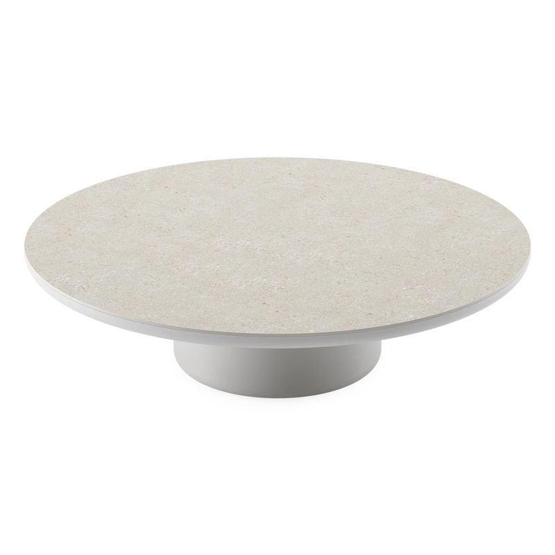 Amico loungetafel rond in wit aluminium en volkeramiek Shilin - Dia. 110 x H 28 cm