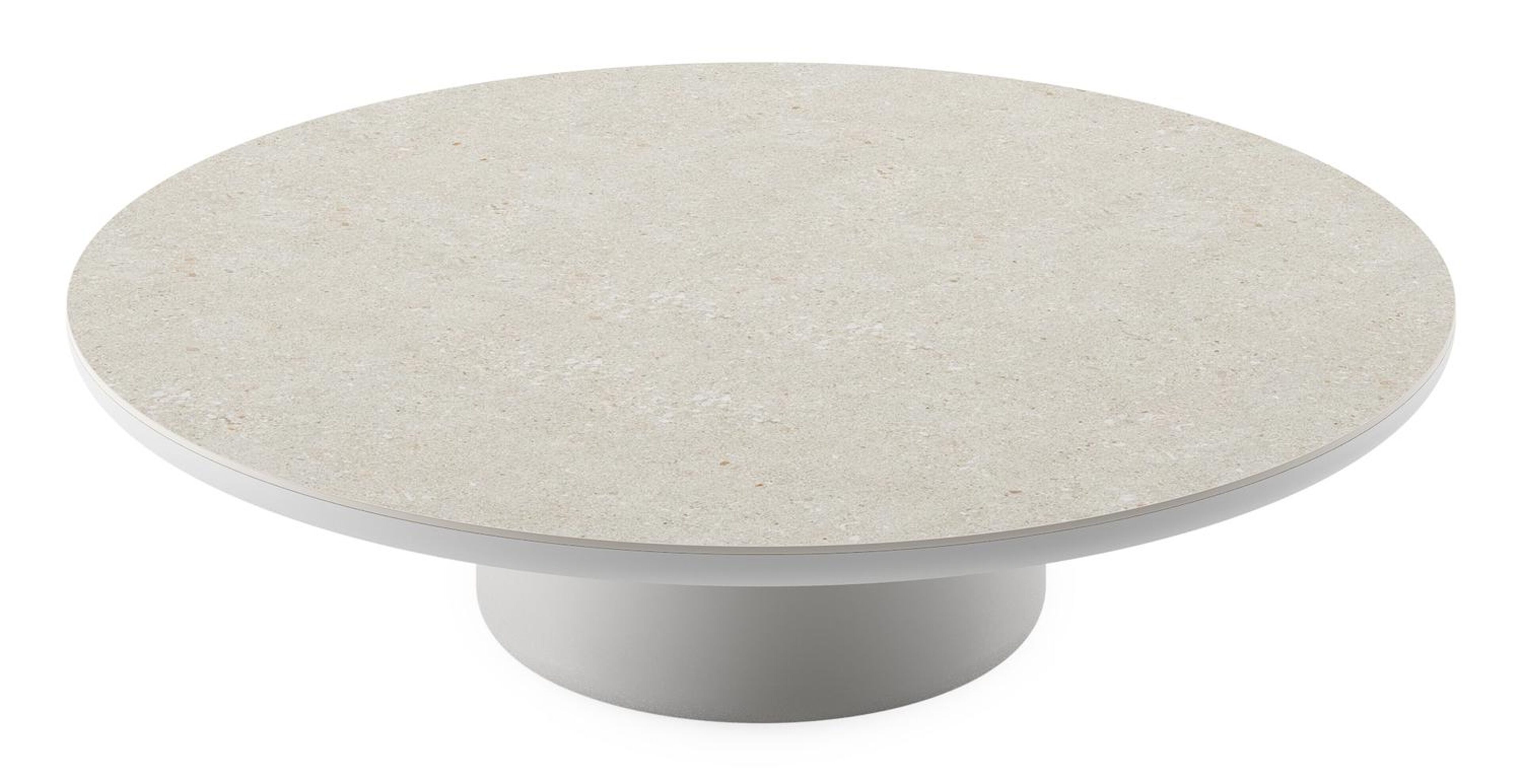 Amico loungetafel rond in wit aluminium en volkeramiek Shilin - Dia. 110 x H 28 cm