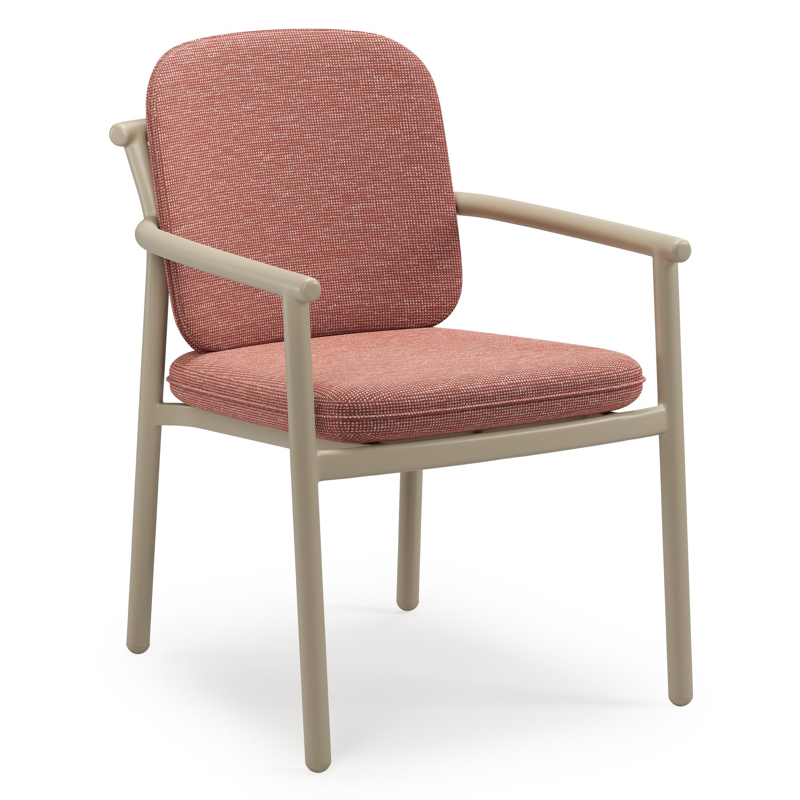 Bono stapelbare tuinstoel in beige aluminium met stoelkussen in All Weather Sunbrella® Luxe Slow Alezan