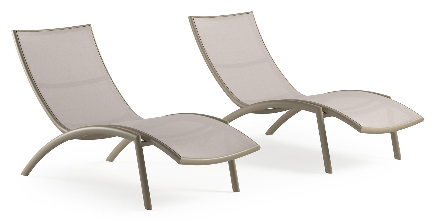 Set van 2 Siena ligbedden in beige aluminium en beige single textileen