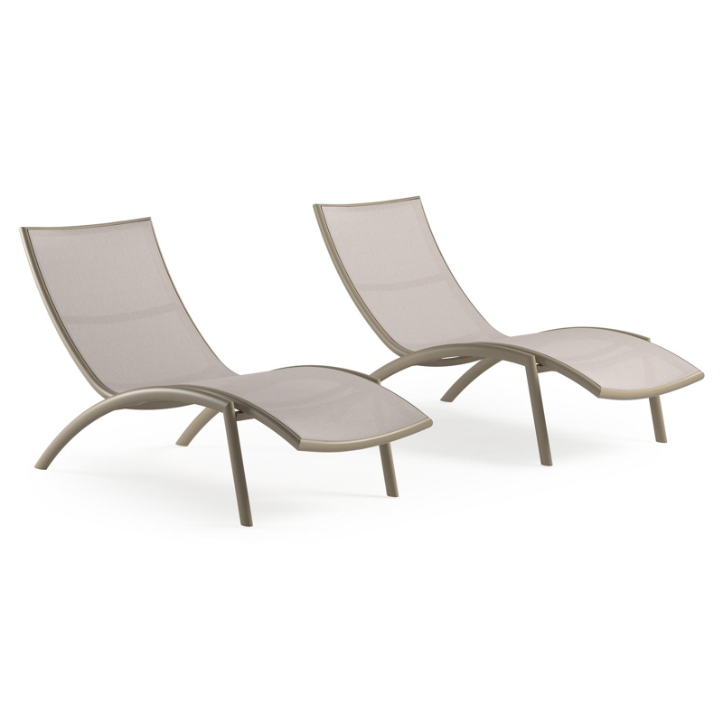 Set van 2 Siena ligbedden in beige aluminium en beige single textileen