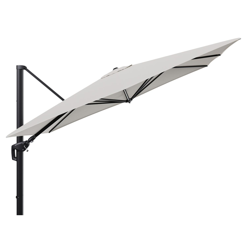 Parasol pendant Minore avec fonction tilt en aluminium noir et toile de parasol en All Weather Sunbrella® Luxe Lopi Marble  - Lg.1: 280 x Lg.2: 370 cm (sans pied de parasol
