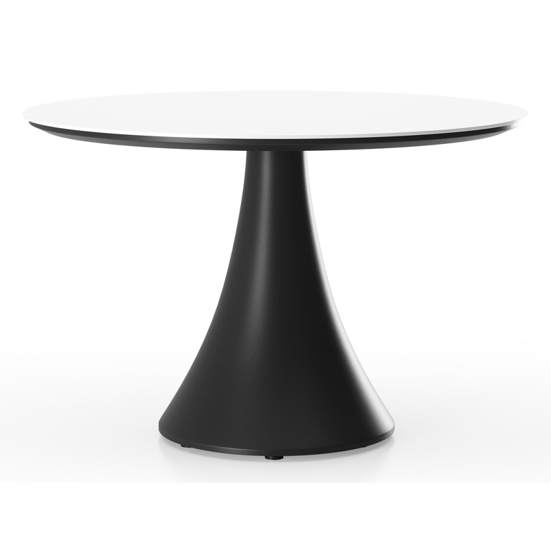 Fano low dining low dining loungetafel rond in zwart aluminium en volkeramiek Arctic White - Dia. 85 x H 55 cm