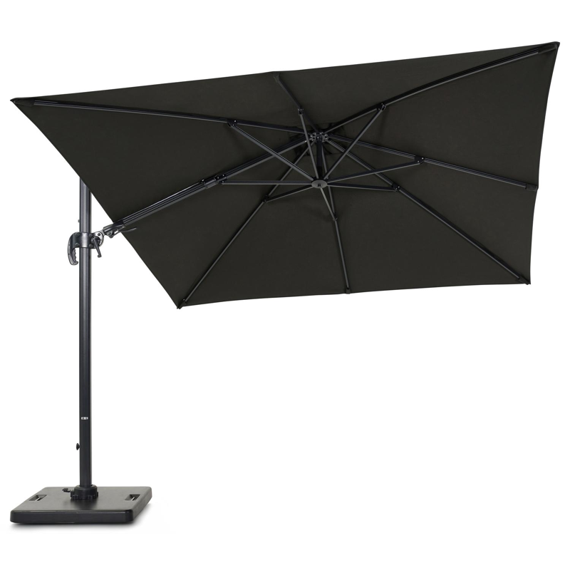 Avola zweefparasol met tiltfunctie in zwart aluminium met zwart weather+ softtouch parasoldoek - L1: 300 x L2: 300 cm (met voet)
