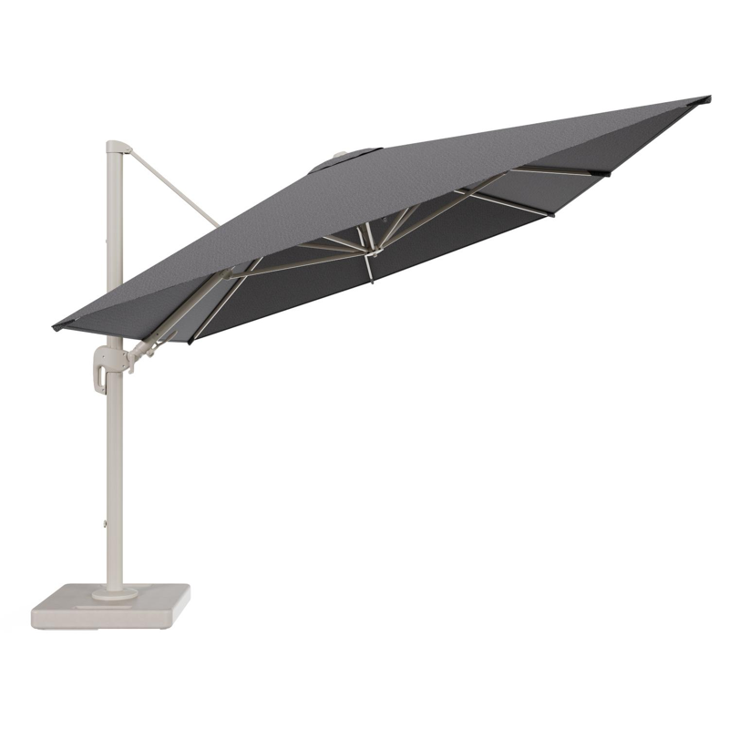 Parasol pendant Rufina avec fonction tilt en aluminium beige et toile de parasol en All Weather Solica Firenze Tunder - Lg.1 400 x Lg.2 300 cm avec pied de parasol Lapido 160 kg