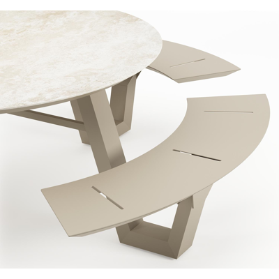 Rondino picknicktafel in beige aluminium en volkeramiek Rapolano - Dia. 148 cm