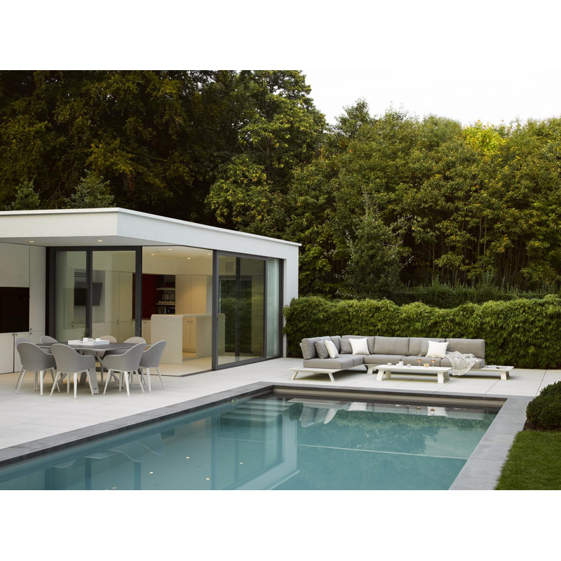 Cesano tuintafel vierkant in wit aluminium en volkeramiek aspen grey - L 148 x B 148 x H 75 cm