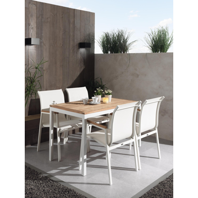 Venice stapelbare tuinstoel wit - aluminium, teak en textilene