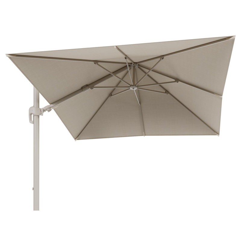 Rufina zweefparasol met tiltfunctie in beige aluminium met beige all weather sunbrella® premium parasoldoek - L1 300 x L2 300 cm (zonder voet)